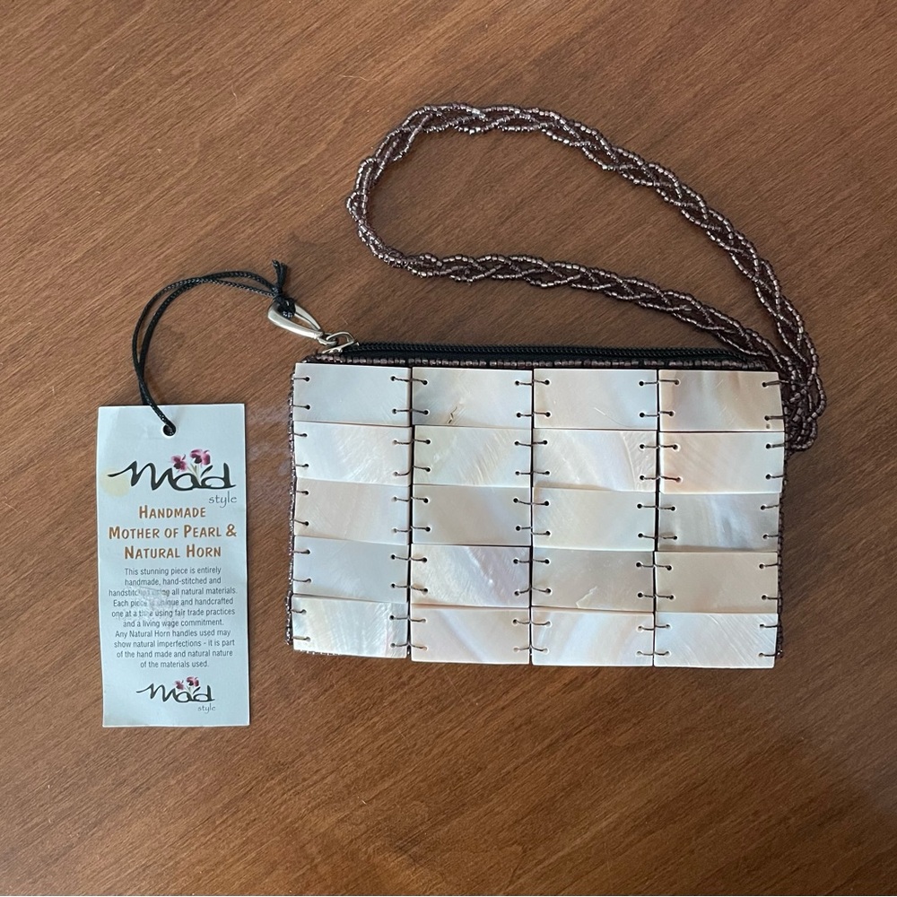 Vintage Mad By Design Women's White Horn And Silk Wristlet Evening Purse…